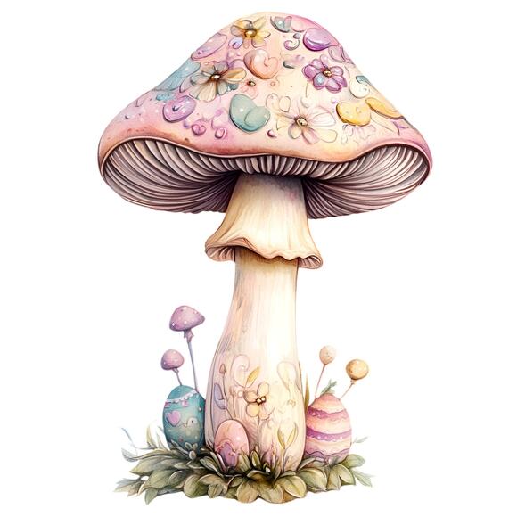 Wall Art Print -Watercolor Painting of a Whimsical Mushroom with Pastel Colors - Picture 1 of 1